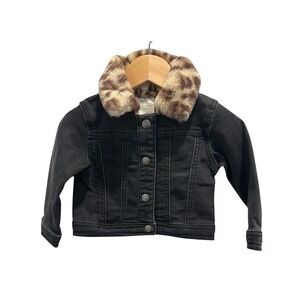 First Impressions Black Denim Jacket with Faux Fur Collar 12M